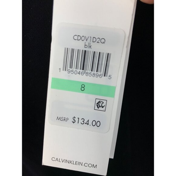 Calvin Klein Black Velvet Dress With Embellished Pouf Sleeves Holiday Size 8 NWT - Picture 4 of 12